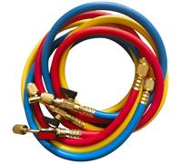 3 Pcs HVAC Refrigerant Charging Hoses with Ball Valve, 1.5 M Length, 1/4 in SAE Thread, Compatible with R410A R134A R22, Copper Fittings, for Air Conditioning and Refrigeration Systems, Low Loss