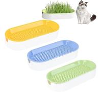 3 Pcs Hydroponic Cat Grass Planter, Seed Sprouter Tray Soil-Free Big Capacity Healthy Wheatgrass Grower Sprouting Container Kit for Kitten - Extra 15 Packs of Seeds