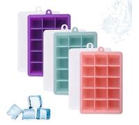 3 Pcs Ice Cube Tray with Lid, 15 Frames, Silicone Ice Cube Moulds Reusable Moulds and Bpa Free for Whiskey, Cocktail, Drinks