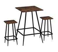 3 Pcs Industrial Square Breakfast Bar Table Set w/ 2 Matching Stools EONLION Brown One Size