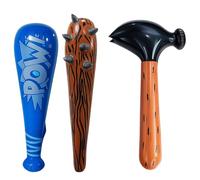 3 Pcs Inflatable Hammer, Toy Hammer Set with Inflatable Baseball Bat and Spiked Club, Large Inflatable Toys for Fun and Play, 27x56cm HAmmer, 42cm Blue Bat, 55cm Wooden Texture Club