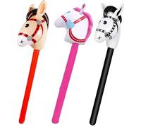 3 PCS Inflatable Horse, Hobby Horse Balloon Sticks Red Pink Black Interesting Design Easy to Use, Suitable for Decorating Birthday Parties, Pony Parties, Carnivals, Christmas