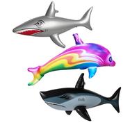 3 Pcs Inflatable Shark and Dolphin Designs Swimming Pool Toys, Foldable Pool Inflatables Swimming Toys Realistic Animal Inflatables Pools, for Pools Parties, Beach Outings and Ocean Theme Events