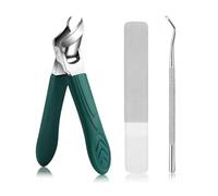 3 Pcs Ingrown Toenail Clippers Set, Professional Slanted Beveled Eagle Beak Nail Clippers with File & Tear Tool, Precise Cutting with Catcher Ergonomic Grip for Thick Nails & Seniors (Green)