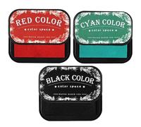 3 PCS Ink Pads, Smooth Colour Water-Based Ink Pads for Stamping, Ideal for Professional Document Stamping, Craft Projects and Educational Activities, Includes Black, Cyan and Red Colours