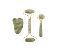 3 Pcs Jade Roller & Gua Sha Set, Facial Roller Massager, Jade Stone Gua Sha Scraping Massager for Men Women Rejuvenate Face Neck Remove Wrinkles Eye Puffiness