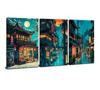 3 Pcs Japanese Wall Art Anime Pictures Bedroom Abstract Tokyo City Landscape Canvas Posters Illustration Arts Prints Japanese Night View Paintings Artwork Framed Home Living Room Decorations 12x16”