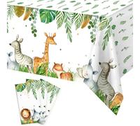 3 Pcs Jungle Theme Tablecloths, Safari Animals Disposable Table Cloths | Jungle Table Cloth, Childrens Safari Birthday Party Tablecloth for Wild One 1st Birthday Decorations for Boys, Baby Shower