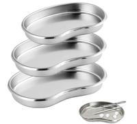 3 Pcs Kidney Dish, 3 Sizes Metal Sterilised Surgical Tray, Professional Metal Tray, Stainless Steel Kidney Shaped Medical Tray for Dental, Laboratory, Medical, Tattooing