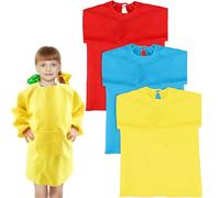 3 Pcs Kids Art Smock Painting Long Sleeve Apron Yellow Blue Red Artist Waterproof Aprons for Boys Girls Crafting Gardening Drawing Cooking, 3 Colors (6-12 Years(120-145 cm))