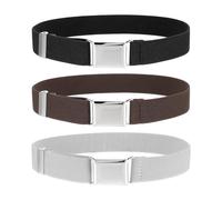 3 Pcs Kids Belt Magnetic Toddler Belt Adjustable Elastic Belts Boys Girls Fashion Stretch Belts with Silver Buckle Waistband for Children's Jeans, Shorts & Trousers, Uniform, Black, White, Coffee