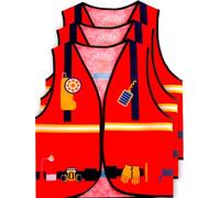 3 Pcs Kids Community Helper Vest Dress Up Pilot Military Firefighter PostmanConstruction Explorer Police Costumes Vest for Boys Girls Halloween Cosplay Career Day (Firefighter Color 1)