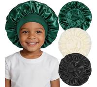 3 Pcs Kids Silk Bonnet, 11.4 inches Shower Caps (Black, Blue, Brown)