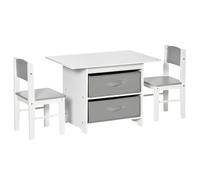HOMCOM 3 Pcs Kids Table & Chairs Set Furniture with Storage Drawers for 2-4 Years old in White HOMCOM White