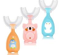 3 Pcs Kids U Shaped Toothbrush Food Grade Soft Silicone Brush Head All-Round Oral Cleaning for Kids 2-6 Years Old