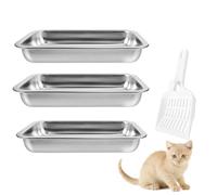 3 Pcs Kitten Litter Box with 1 Scoop,Stainless Steel Small Litter Box, 12.4"×8.4"×1.37" Metal Litter Pan, Small Litter Pan for Little Cats Kittens, Easy Cleaning
