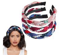 3 PCS Knotted Alice Band for Women Crinkle Twist-Front Hair Hoops with Faux Pearl Knot Wide Headdress fits for Girls Women Hair Accessories