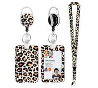 3 Pcs Lanyard with Card Holder Teacher Lanyard,Retractable Badge Holder with Detachable Leopard Print Lanyards,Sliding Plastic ID Card Case,Carabiner Clip for Keys for Women Nurse Teacher Student