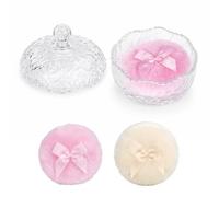 3 Pcs Large Body Powder Puff and Container Crystal Clear Powder Container with Puff Soft Reusable Velour Body Glitter Wet Dry Makeup