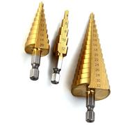 3 Pcs Large HSS Steel Step Cone Drill Bit Set - Titanium Bits for Metal, Wood, Plastic - Multi-Size Drill Bits - Ideal for DIY & Professional Use