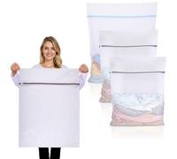 3 PCS Large Mesh Laundry Bags with Zips, Reusable Laundry Bags for Washing Machine Washing Bags for Laundry Delicates Wash Bags for Sweater, Coat, Lingerie, Travel Organizer(XL+XXL+XXXL, White)