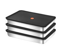 3 Pcs Large Stainless Steel Food Containers with Lids, 2800ml Rectangle Food Storage Box Bulk, Stackable Meal Prep Container for Kitchen Restaurant Snack Buffet Fruits, Oven Freezer Safe, 33x23x5cm