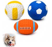 3 PCS Latex Dog Squeaky Ball, Interactive Dog Balls for Parks, Backyards | Latex Squeaky Dog Ball, Red Rugby Ball , Yellow Volleyball, Blue Football, gentle on teeth, Squeaky Dog Balls for Fetch