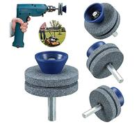 3 PCS Lawn Mower Blade Sharpener, Universal Wear Lawnmower Blade Sharpener for Any Power Drill and Hand Drill, Multi-Sharp Rotary Corundum Grindstones Tool,Double-Layer Grindstones (Gray)