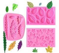 3 PCS Leaf Fondant Mold Silicone Leaves Modeling 3D Leaves Shape Moulds Cake Decorating Tools for Making Chocolate DIY Polymer Clay Sugar Soap Crafting Projects