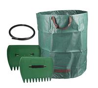 3 Pcs Leaf Picker & 300L Large Garden Waste Bags Set, 34×25cm Hand Rake, 84×67cm Waterproof Rubbish Sacks with Handles, for Garden (With 1 Reinforced Support Rope)