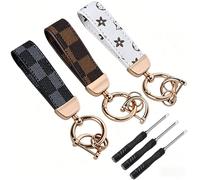 3 Pcs Leather Keyring 3 Pcs Screwdrivers, Wristlet Keychain Car Key Chains for Women, Car Keyring Key Rings Women Key Rings for Car Keys for Daily Outdoor Travel Household Business Use Men Women