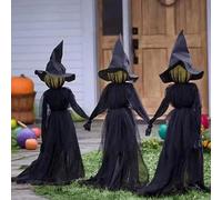 3 Pcs LED Halloween Black Witches with Hats Stakes, Halloween Decorations Outdoor, Light Up Witches Holding Hands Witches with Stakes,Holding Hands Screaming Witches, for Lawn Grave Party (3PCS)
