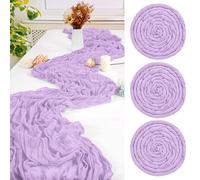 3 PCS Light Purple Cheesecloth Table Runner, 300cm 10FT Long Gauze Table Runners for Weddings, Boho Rustic Romantic Sheer Decor for Reception, Party & Bridal Shower, Reinforced Edges