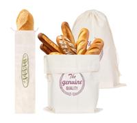 3 PCS Lined Bread Bags,Bread Storage Bags 30 * 40 cm +16 * 64 cm,Reusable Eco Drawstring Bread Bags,Food Bread Storage Bags for Baguette, Homemade Bread, Fruit and Vegetables