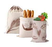 3 Pcs Linen Bread Bags, Reusable Bread Bags To Keep Fresh, 15.75 ×11.81 Inches Breads Bag for Homemade Breads, Reusable Food Storage for Artisan Bread Homemade Bagels Toast