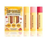 3 Pcs Lip Balm Gift Set,Bees Lips Balm Multipack with 3 Fruity Flavours Natural Formula,Moisturising Lip Butter Balms Duo for Dry Lips,Daily LipCare (Yellow)