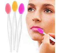 3 PCS Lip Scrub Brush, Silicone Exfoliating Lip Brush Reusable Lip Scrubber Tool Soft Cleaning Lip Exfoliator Brush for Smoother and Fuller Lip Appearance (Pink+Rose+Yellow)