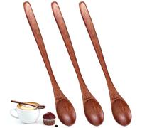 3 PCS Long Handle Wooden Spoon Set - Wooden Honey, Coffee & Tea Spoons Honey Jam Spoon Tablespoon Utensils for Cooking Mixing Stirring Soda Coffee Home Table Spoons 7.68 Inch Brown