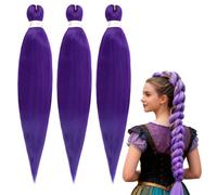 3 Pcs Long Purple Braiding Hair, 30 Inch Purple Hair Extensions for Braiding, Synthetic Pre Stretched Color Braid for Cosplay, Stage, Parties, Halloween Costume