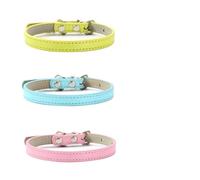 3 Pcs/Lot Soft Comfortable Solid Color PU Leather Adjustable Cat Collar Necklace For Pug Chihuahua Yorkshire Terrier,J,M