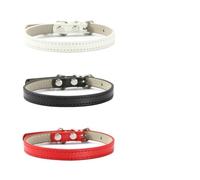 3 Pcs/Lot Soft Comfortable Solid Color PU Leather Adjustable Cat Collar Necklace For Pug Chihuahua Yorkshire Terrier,F,XS