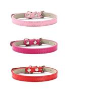 3 Pcs/Lot Soft Comfortable Solid Color PU Leather Adjustable Cat Collar Necklace For Pug Chihuahua Yorkshire Terrier,C,M