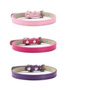 3 Pcs/Lot Soft Comfortable Solid Color PU Leather Adjustable Cat Collar Necklace For Pug Chihuahua Yorkshire Terrier,I,XS