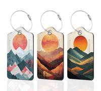 3 Pcs Luggage Tags for Suitcase,Boho Mountains Sun Leather Bag Tags Identifiers Privacy Cover ID Label with Durable Steel Loop for Women Men Kids Girls Travel