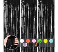 3 Pcs Macaron Black Metallic Tinsel Foil Door Curtain, 1*2m Shimmer Curtain Wall Tinsel, Tassel Backdrop for Birthday & Halloween Part Decoration