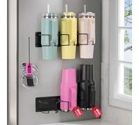 3 Pcs Magnetic Cup Holder for Fridge,2 Pcs Water Bottle Organizer Rack for Stanley 30&40 oz Tumblers with 1 pc Tumbler Lid Organizer,Stanley Cup Accessories for Kitchen