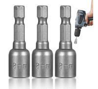 3 Pcs Magnetic Hexagon Socket, 1/4" Quick-Change Hex Shank 8 mm Magnetic Nut Setter Driver Drill Bit, Hex Shank Magnetic Nut Setter Driver for Electric Screwdriver Handle Tools