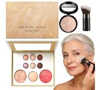 3 Pcs Makeup Palette Set, Baked Starter Kit, All-in-One Make Up Gift Sets For Women, Includes Baked Balance Foundation & Multi-Functional Makeup Palette & Retractable Brush, for Mature Skin
