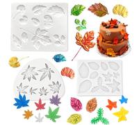 3 PCS Maple Leaf Silicone Mold Leaves Modeling Fondant Molds for Harvest Thanksgiving Halloween Chocolate Cake Cupcakes Lollipop Decorations Mold DIY Epoxy Resin Clay Tools