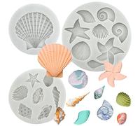 3 PCS Marine Theme Cake Fondant Silicone Mold Seashell Conch Starfish Coral Baking Molds for DIY Cake Decoration Chocolate Candy Polymer Clay Crafting Projects